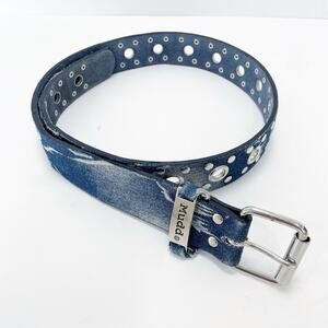 Mudd blue denim belt with silver studs and holes size S/M